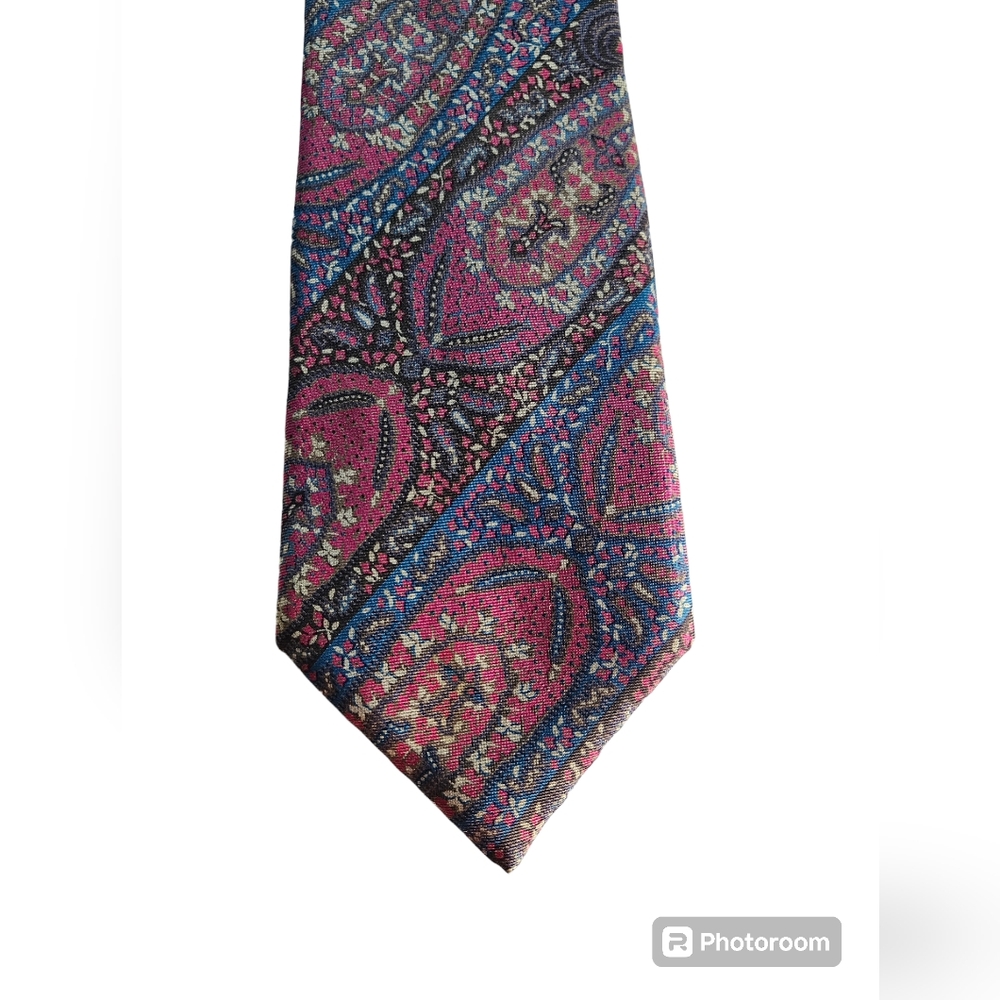 LIBERTY OF LONDON Brick Red & Royal Blue Print Silk Tie